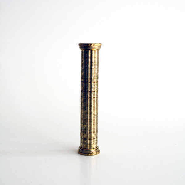 Coin column made by Micah Adams for the exhibition, "The Garden and the Bay" in 2020 at MKG127 Gallery, Toronto, Ontario.
